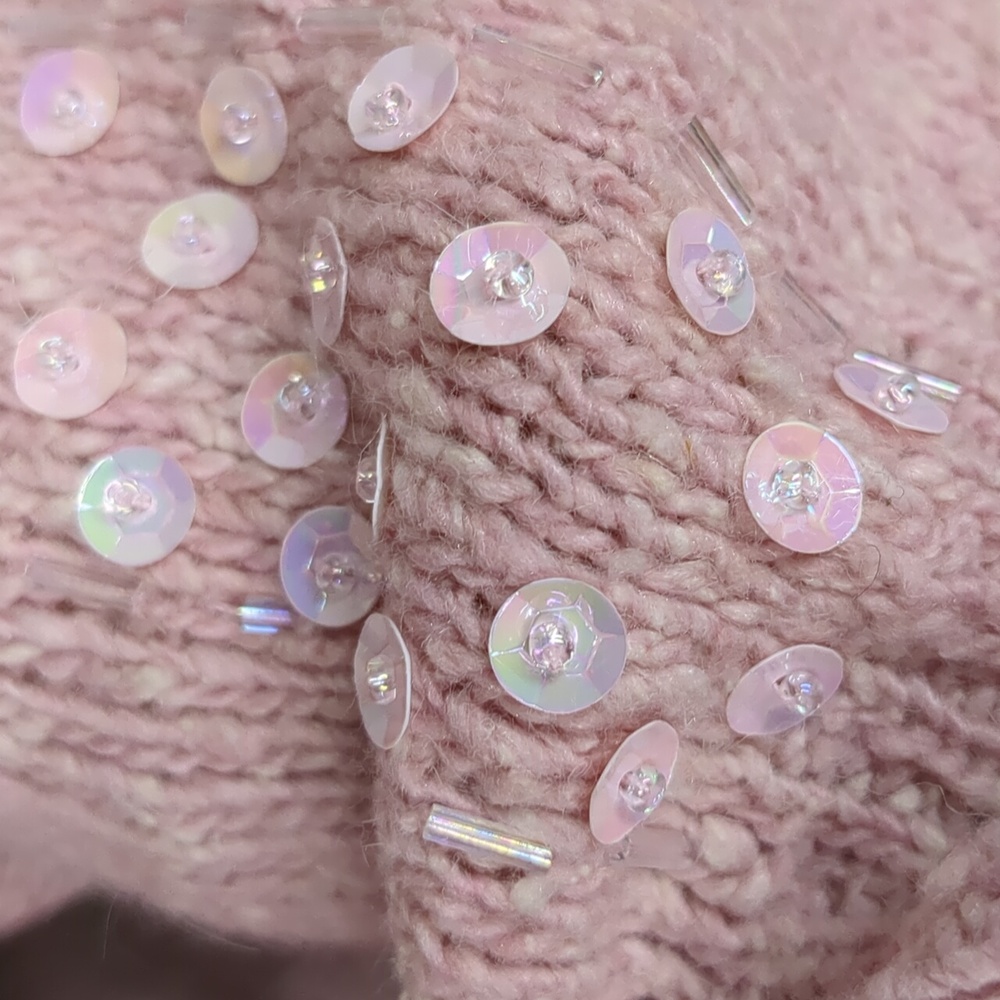 Vintage 80s Relin of San Francisco Pink Silk Sweater Sequin Boat Neck SZ M - Picture 7 of 12